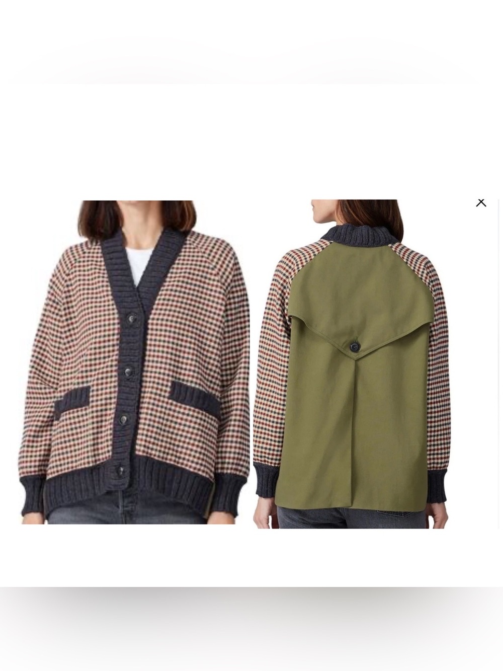 Sea New York Houndstooth Cardigan Jacket with Olive Back Panel
